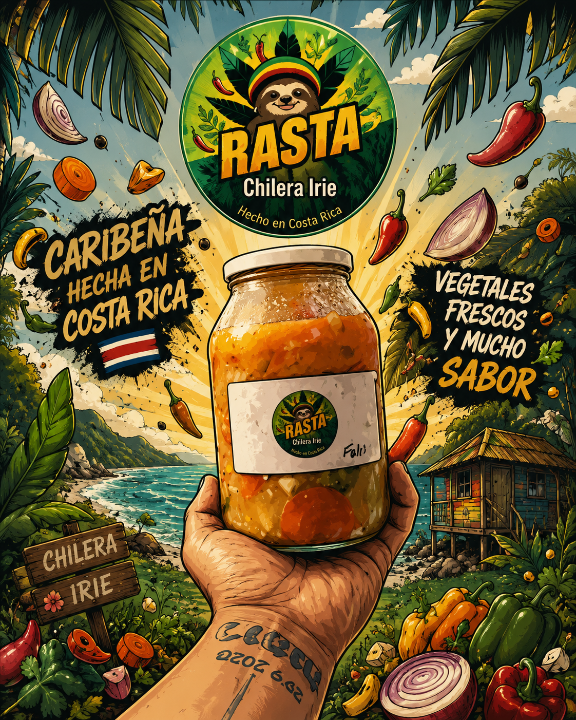 Frasco de RASTA Chilera Irie sostenido con una mano